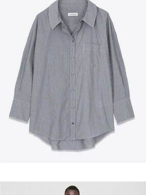 Anine Bing Navy and White Pinstripe Cotton Button-Down Shirt